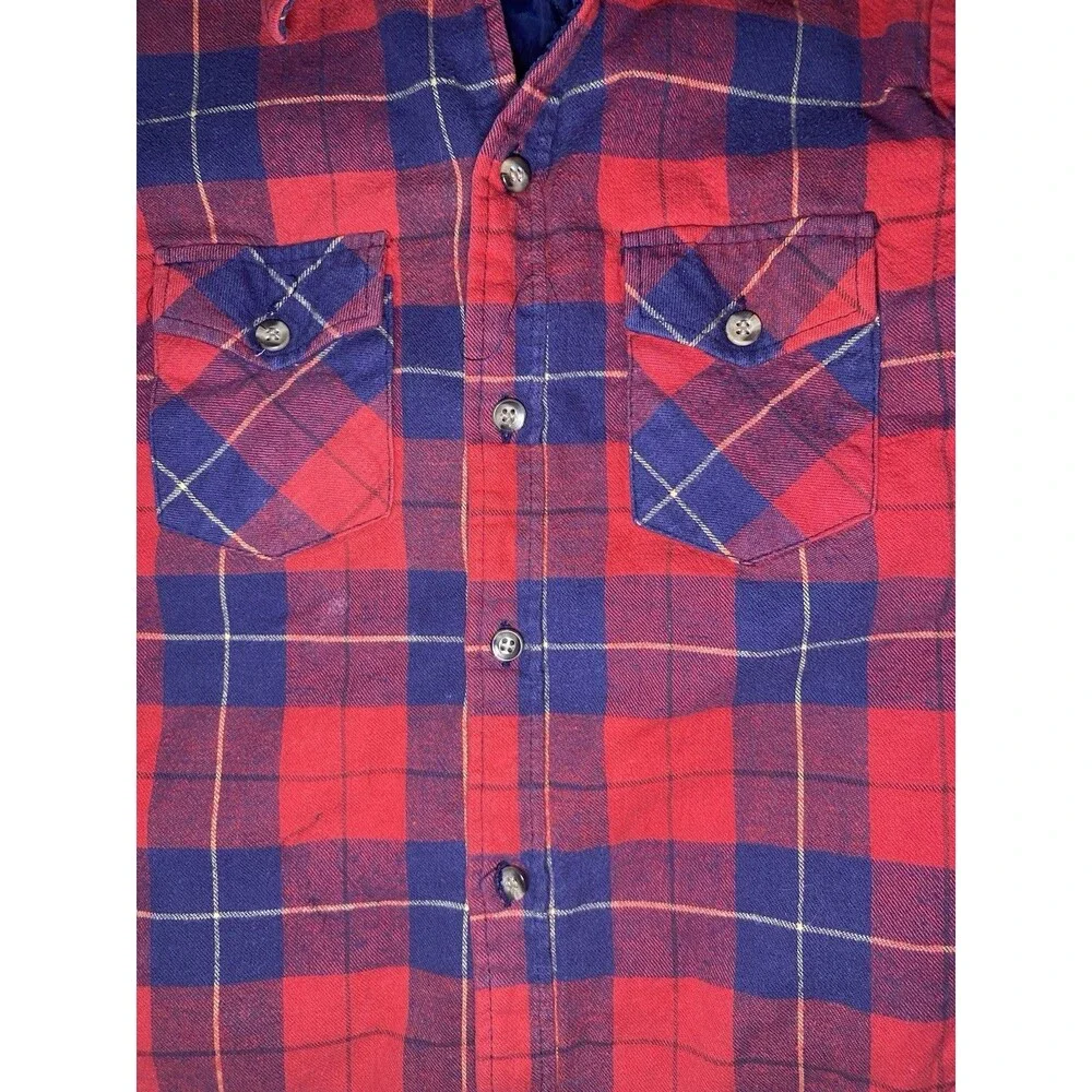 Vintage Royal Knight Kids Red Plaid Quilted Lined Flannel Shirt Jacket Size 8